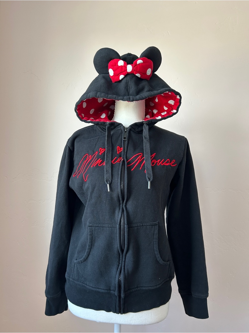 Disney Black Minnie Mouse Jacket with Red Polka Dot Bow Accents